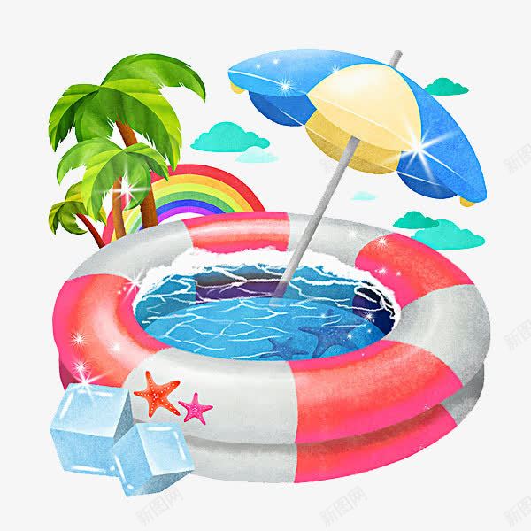 游泳圈中的太阳伞png免抠素材_新图网 https://ixintu.com PNG 太阳伞 椰子树 游泳圈