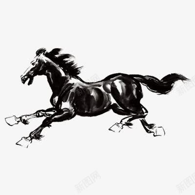 水墨马png免抠素材_新图网 https://ixintu.com 奔驰的马 毛笔马 水墨画 黑色