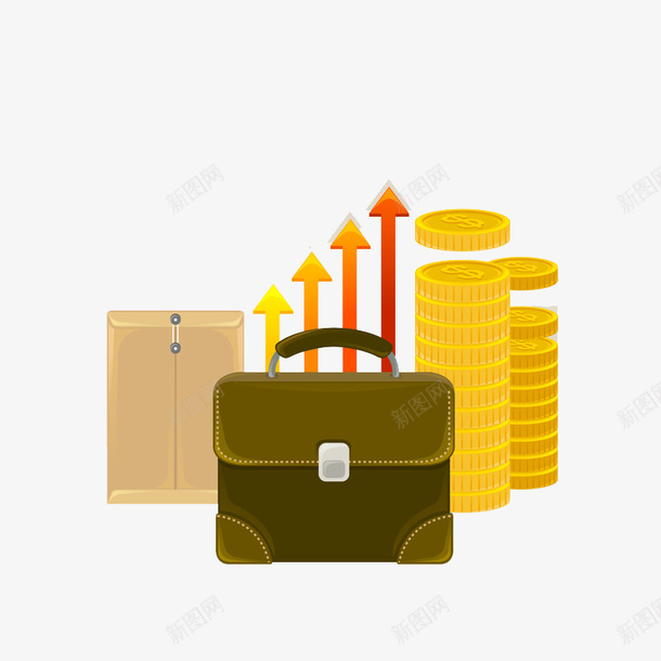 金币文件png免抠素材_新图网 https://ixintu.com 卡通手绘 手提包 文件袋 水彩画 装饰图案 金币