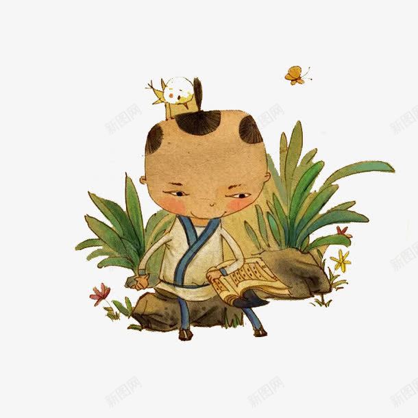 司马光读书png免抠素材_新图网 https://ixintu.com 上色 卡通 司马光 司马光砸缸 手绘 插画 美术 读书 配图