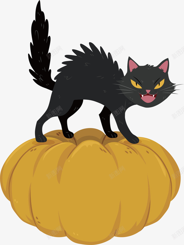 炸毛的黑猫矢量图ai免抠素材_新图网 https://ixintu.com 万圣节 万圣节黑猫 受到惊吓的猫 炸毛 炸毛猫 炸毛黑猫 矢量png 矢量图 黑猫