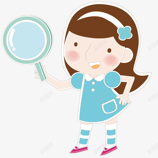 女孩拿着放大镜矢量图ai免抠素材_新图网 https://ixintu.com 卡通 女孩 插画 放大镜 矢量人物 矢量图