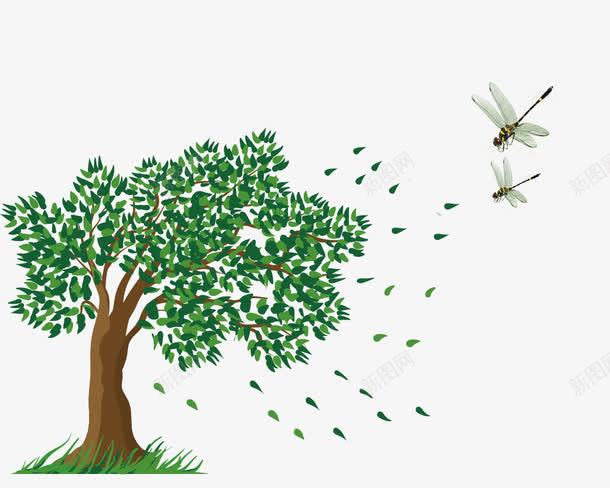 风吹树叶绿叶png免抠素材_新图网 https://ixintu.com 免费抠图 创意 手绘 树叶 清新 绿叶 绿色 蜻蜓 风吹绿叶