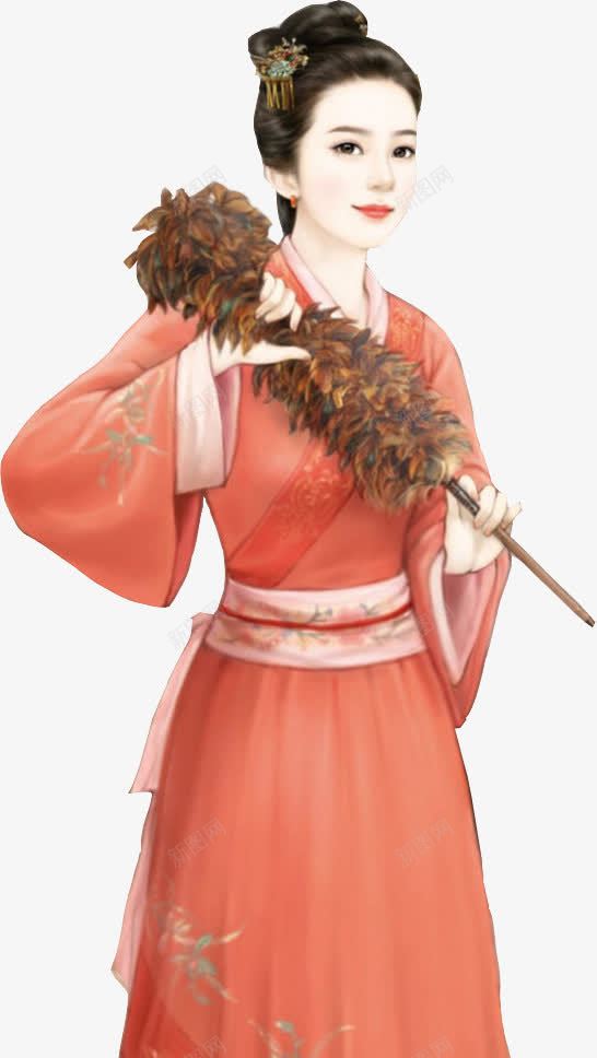 鸡毛掸橙衣女子png免抠素材_新图网 https://ixintu.com 女子 鸡毛
