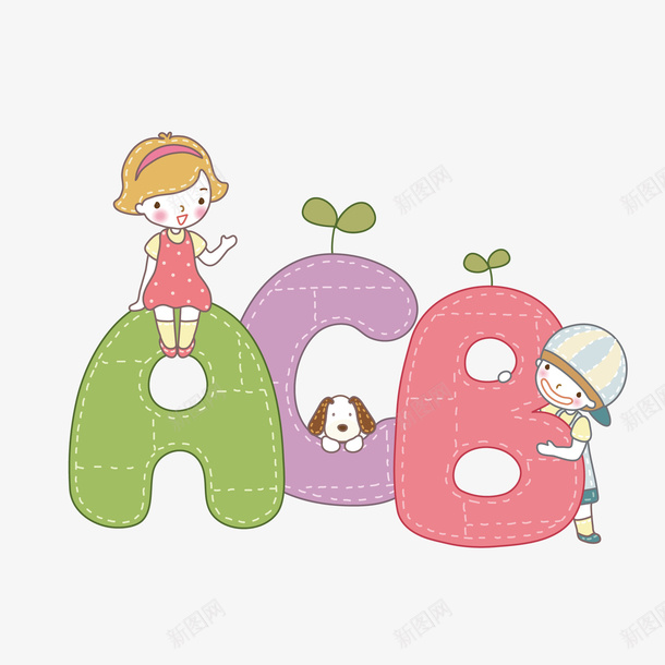 英文字母矢量图ai免抠素材_新图网 https://ixintu.com 叶子 女孩 字母 男孩 英文 矢量图
