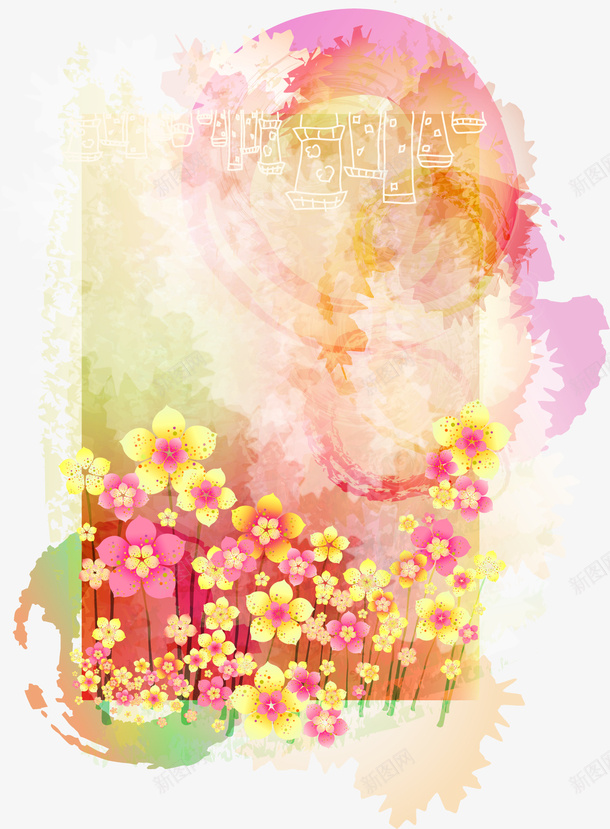 水彩花卉背景矢量图ai免抠素材_新图网 https://ixintu.com 手绘 水彩 背景 矢量图