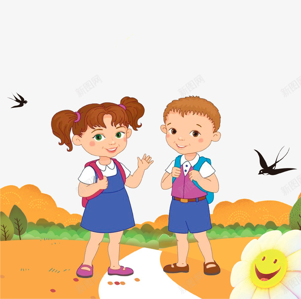 卡通手绘儿童微笑插画psd免抠素材_新图网 https://ixintu.com 上学 儿童 卡通手绘 可爱 向日葵 微笑 插画 海报
