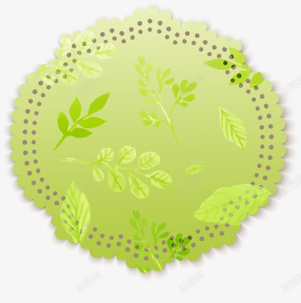 手绘绿色底纹树叶花边杯垫png免抠素材_新图网 https://ixintu.com 底纹 手绘 杯垫 树叶 绿色 花边