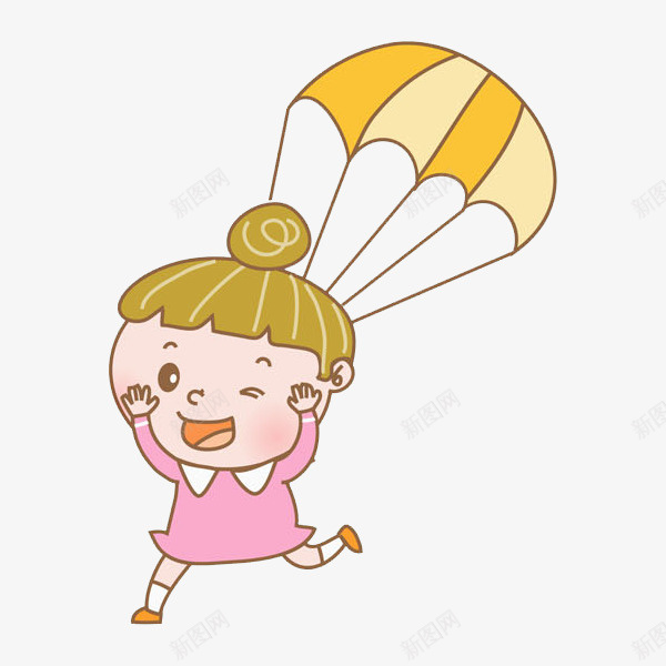 手绘降落伞上的女孩图png免抠素材_新图网 https://ixintu.com 卡通 可爱的 小女孩 手绘 降落伞 高兴地