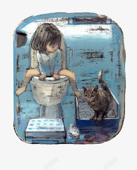 上厕所的小女孩png免抠素材_新图网 https://ixintu.com 手绘 插画 绘图 绘画