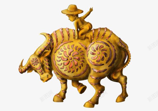 牧童骑牛雕塑png免抠素材_新图网 https://ixintu.com 传统文化 文化艺术 牛雕塑 牧童雕塑 牧童骑牛 铜雕塑 雕塑