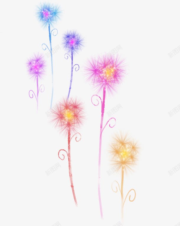 手绘卡通彩色蒲公英png免抠素材_新图网 https://ixintu.com 卡通 彩色 蒲公英