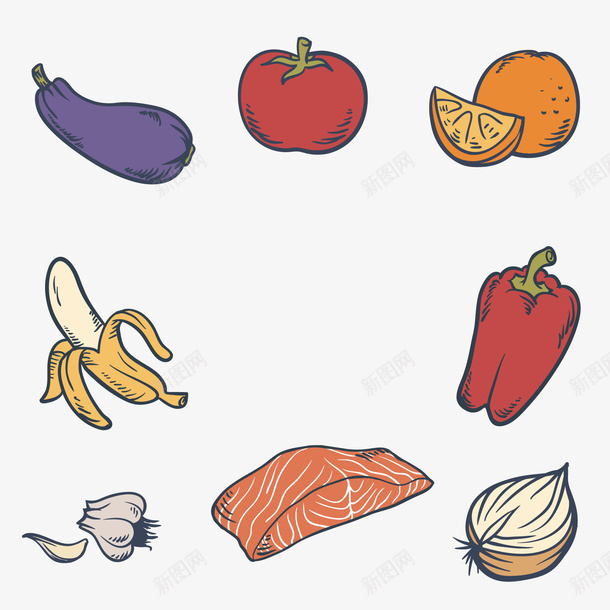 几种手绘食品矢量图ai免抠素材_新图网 https://ixintu.com 手绘 水果 蔬菜 食物 矢量图