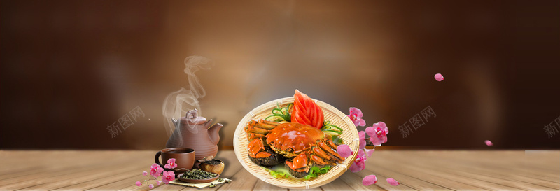阳澄湖大闸蟹大气美食棕色背景psd设计背景_新图网 https://ixintu.com 吃货 广告 淘宝 电商 素材 美食 美食广告 美食海报 美食节 背景 设计 食品 食物