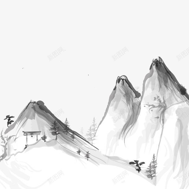 水彩画风景矢量图ai免抠素材_新图网 https://ixintu.com 古代风 水彩画 漂亮 风景 矢量图