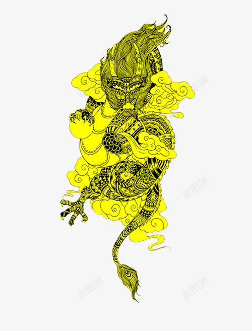 手绘青龙png免抠素材_新图网 https://ixintu.com 四圣兽 手绘 神兽 绿色巨龙 青龙 黄色