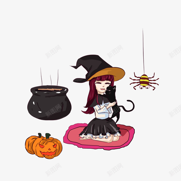 手绘万圣节女巫抱黑猫插画psd免抠素材_新图网 https://ixintu.com 万圣节 女巫 手绘 抱黑猫插画素材