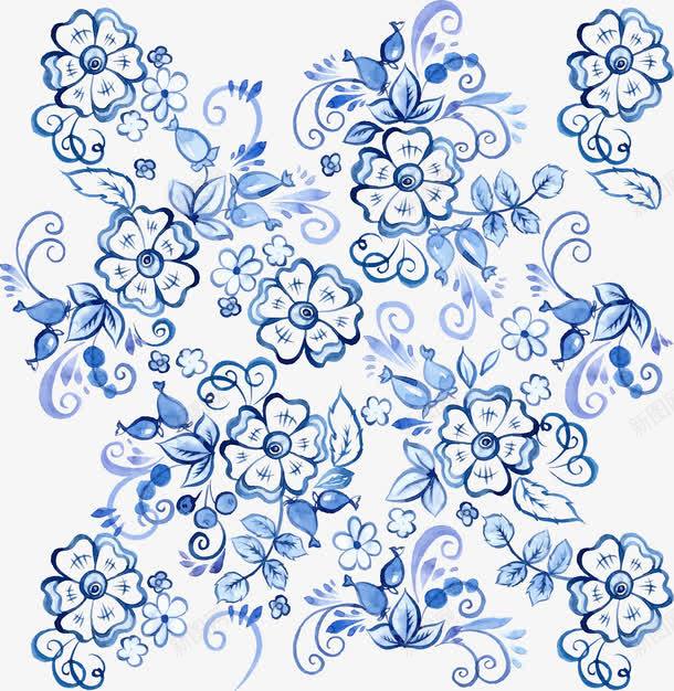 唯美抽象装饰蓝色花纹png免抠素材_新图网 https://ixintu.com 背景 花纹 蓝色 装饰