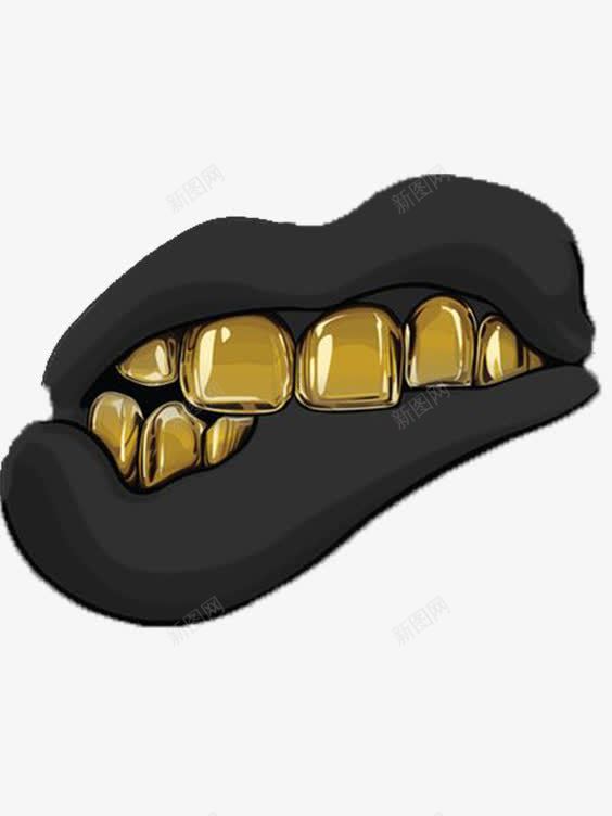 黑嘴巴黄牙psd免抠素材_新图网 https://ixintu.com 元素 图案 插画 金色