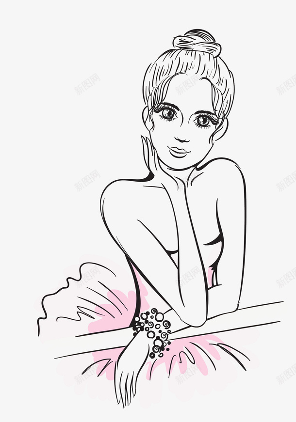 手绘黑色线条女孩图标png_新图网 https://ixintu.com 手绘 服装 线条 舞蹈 芭蕾 芭蕾裙 裙子 跳舞 黑色