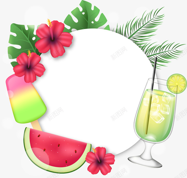 夏日冷饮水果边框矢量图ai免抠素材_新图网 https://ixintu.com 夏季边框 夏日 文本框 标题框 海报边框 花环 矢量图