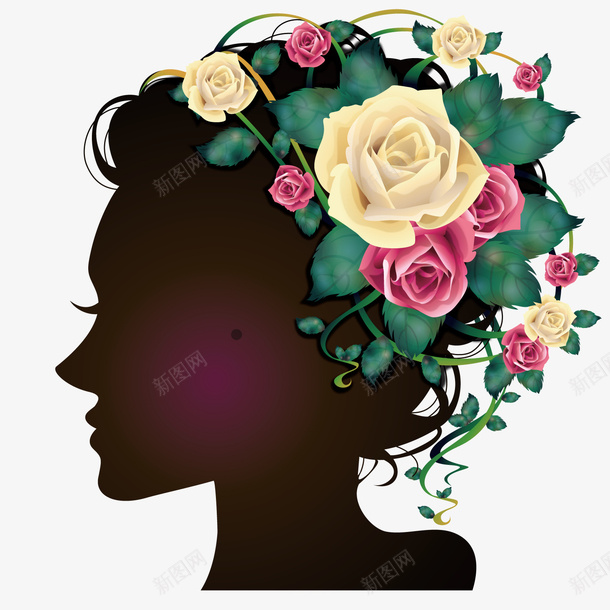 头带鲜花的美女矢量图ai免抠素材_新图网 https://ixintu.com 玫瑰 美女 鲜花 矢量图