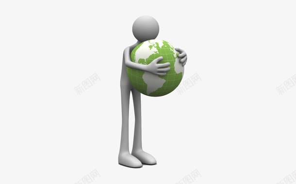 保护地球的3d人物png免抠素材_新图网 https://ixintu.com 3D商业人物 3d小人 小人偶 手抱地球 白色人偶 绿色地球 绿色环保