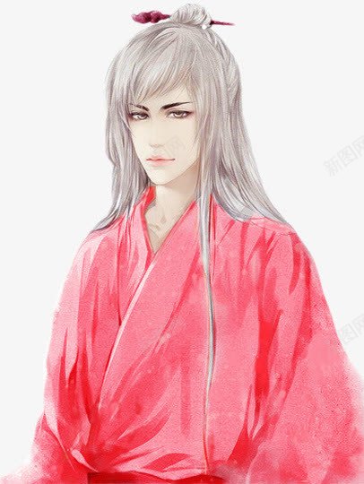 粉衣白发男子古风手绘png免抠素材_新图网 https://ixintu.com 古风 男子 白发