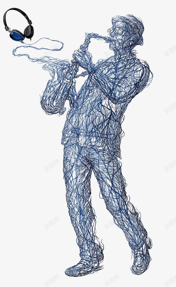 吹萨克斯的男人png免抠素材_新图网 https://ixintu.com 圆珠笔画 手绘 耳机 萨克斯