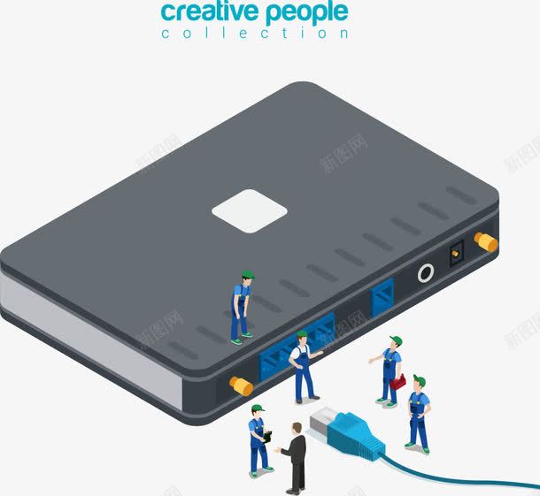 路由器矢量图ai免抠素材_新图网 https://ixintu.com 人物 创意路由器 卡通人物 商务人物 维修路由器 路由器 矢量图