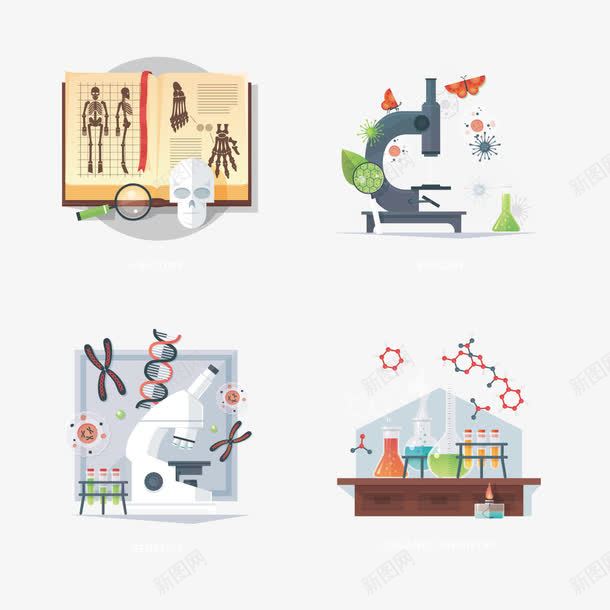 化学研究矢量图ai免抠素材_新图网 https://ixintu.com 分子 化学 实验用品 显微镜 矢量图