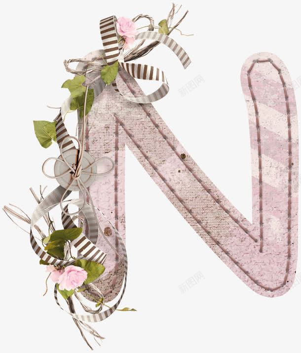 花卉装饰字母Npng免抠素材_新图网 https://ixintu.com 小清新 花卉 装饰