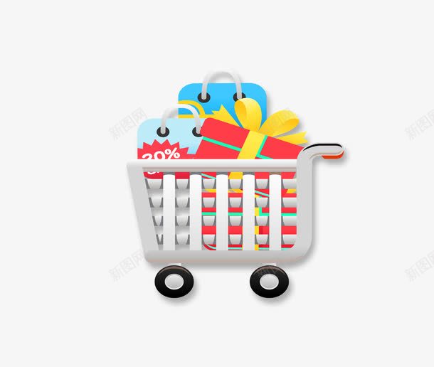 卡通购物车装饰png免抠素材_新图网 https://ixintu.com 免费下载 卡通 礼物 装饰素材 购物车