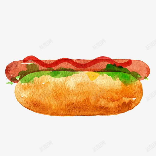 水彩手绘热狗面包矢量图ai免抠素材_新图网 https://ixintu.com 快餐食物 手绘 水彩 热狗 美食 面包 食物 矢量图