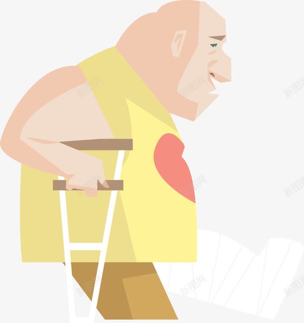 骨折的胖子png免抠素材_新图网 https://ixintu.com 卡通 打石膏 拐杖 病人 病患 绑带 肥胖 胖子 骨折