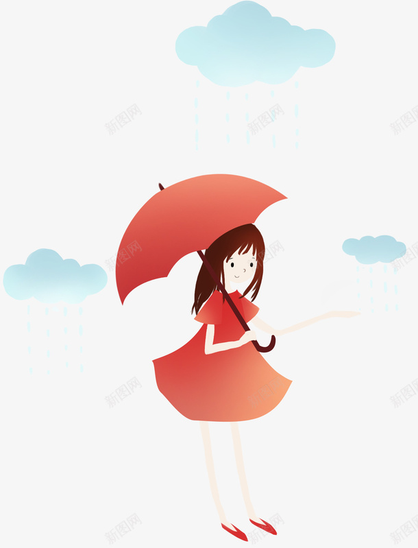 小清新手绘撑伞的女孩psd免抠素材_新图网 https://ixintu.com 下雨 卡通手绘 女孩 小清新 手绘插画 撑伞