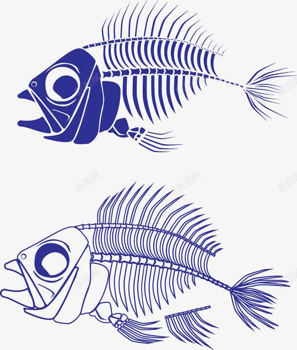 鱼骨头png免抠素材_新图网 https://ixintu.com 免费矢量下载 白色鱼骨 蓝色 鱼刺 鱼骨头