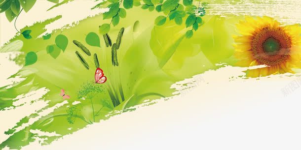 油画背景矢量图ai免抠素材_新图网 https://ixintu.com 向日葵 油画背景 绿色 花朵 装底底纹 矢量图