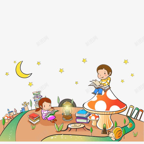 卡通儿童png免抠素材_新图网 https://ixintu.com 儿童节插画 卡通儿童 学生 小孩子 月亮 蘑菇