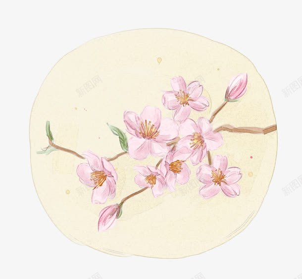 手绘圆形桃花背景png免抠素材_新图网 https://ixintu.com 圆形 手绘 桃花 素材背景