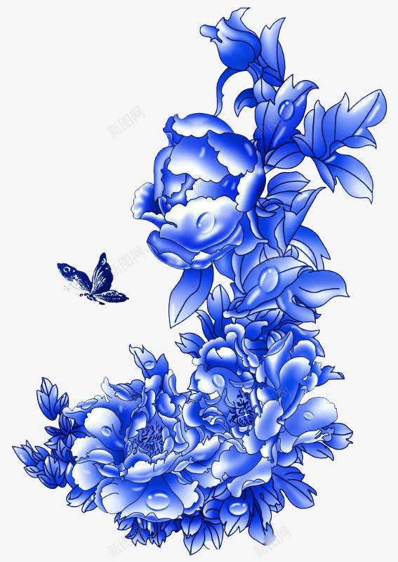 古风蓝色花朵蝴蝶png免抠素材_新图网 https://ixintu.com 古风 花朵 蓝色 蝴蝶