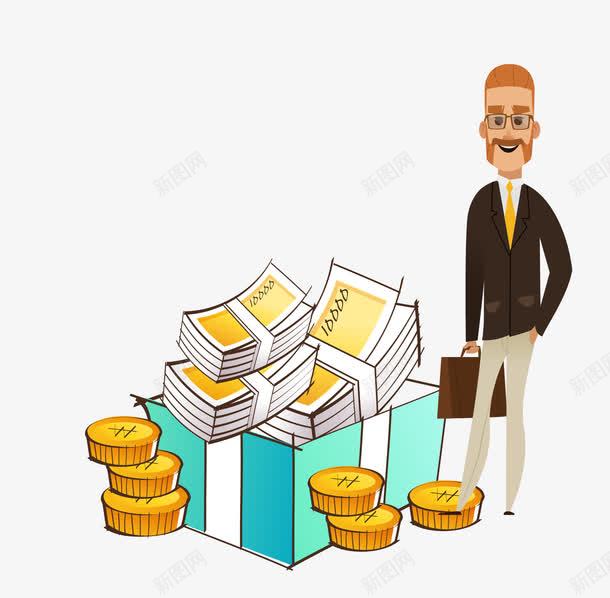 手绘有钱人炫富png免抠素材_新图网 https://ixintu.com 卡通富豪 有钱人 炫富 物质生活 矢量卡通图案 矢量手绘 金钱