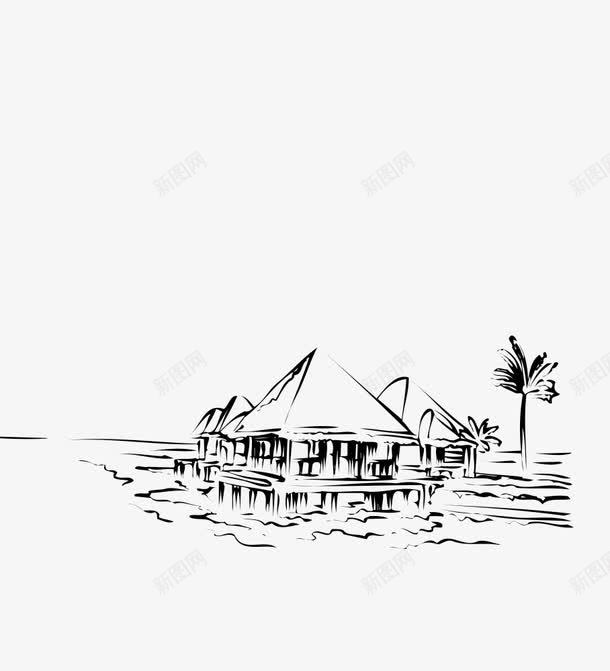 海景png免抠素材_新图网 https://ixintu.com 椰子树 海边 黑色
