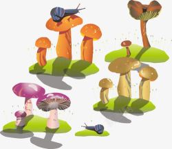 蘑菇蜗牛卡通矢量图素材