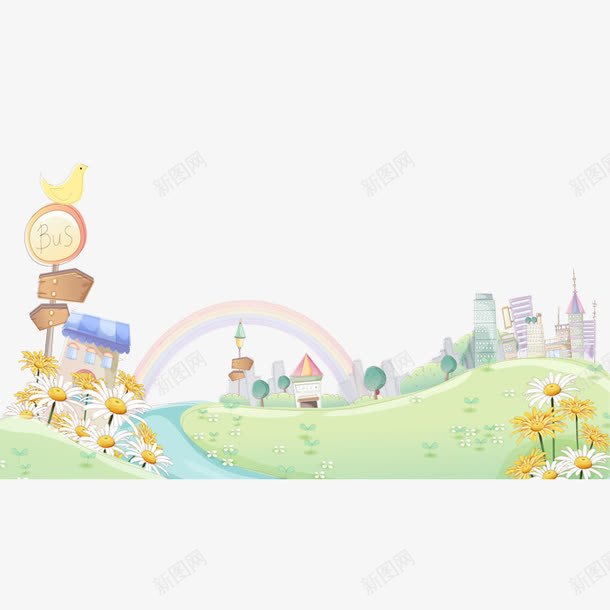 手绘卡通风景png免抠素材_新图网 https://ixintu.com 公园 卡通 手绘 风景