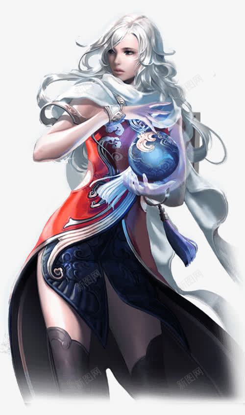 魔法银发古风手绘女子png免抠素材_新图网 https://ixintu.com 古风 女子 手绘 银发 魔法