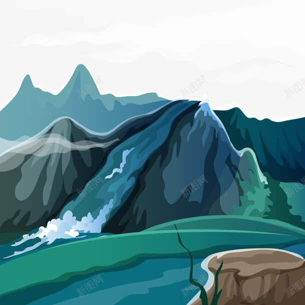 装饰插画山与树墩png免抠素材_新图网 https://ixintu.com 山 手绘插画山 树墩 群山 装饰插画 雄伟
