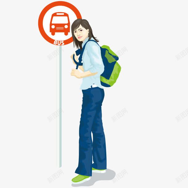 等车的女孩png免抠素材_新图网 https://ixintu.com 人物 女孩 等车 背包