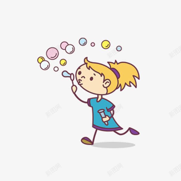 卡通小女孩png免抠素材_新图网 https://ixintu.com 卡通 吹泡泡 小女孩
