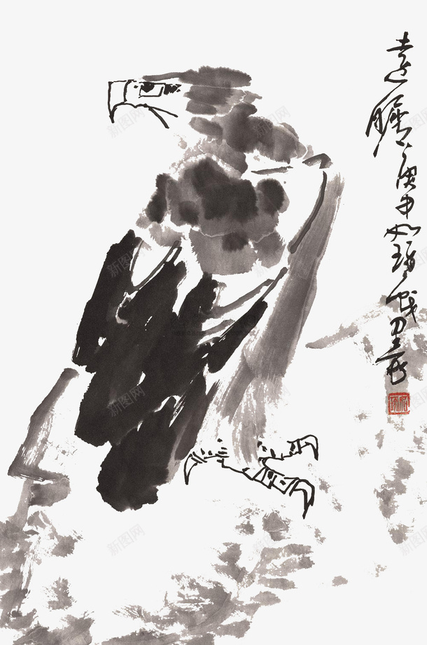 鹰水墨传统装饰png免抠素材_新图网 https://ixintu.com 传统水墨画 水墨丹青 水墨鹰 老鹰